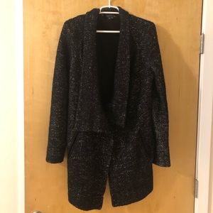 Theory Black and Metallic Sweater Coat